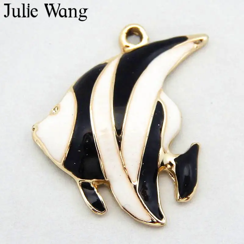 Julie Wang 8 шт. эмалированные черные белые тропические морские рыбки шармы из сплава