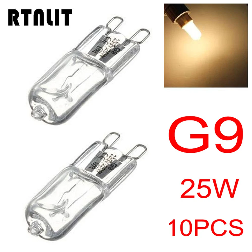 

10pcs/lot G9 25W Warm White Halogen Light Bulb 3000-3500K Globe 230V-240V Capsule Clear Bulbs Lamp 360 Degree Home Lighting
