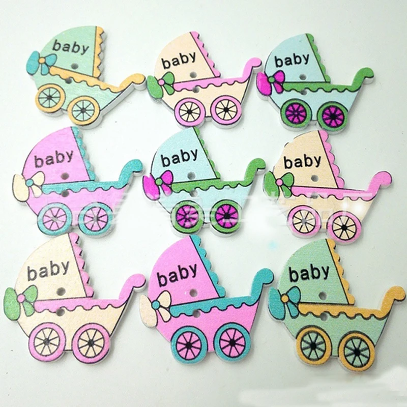 (40pcs/lot) mix designs Baby Car wooden Shapes / printing buttons wood