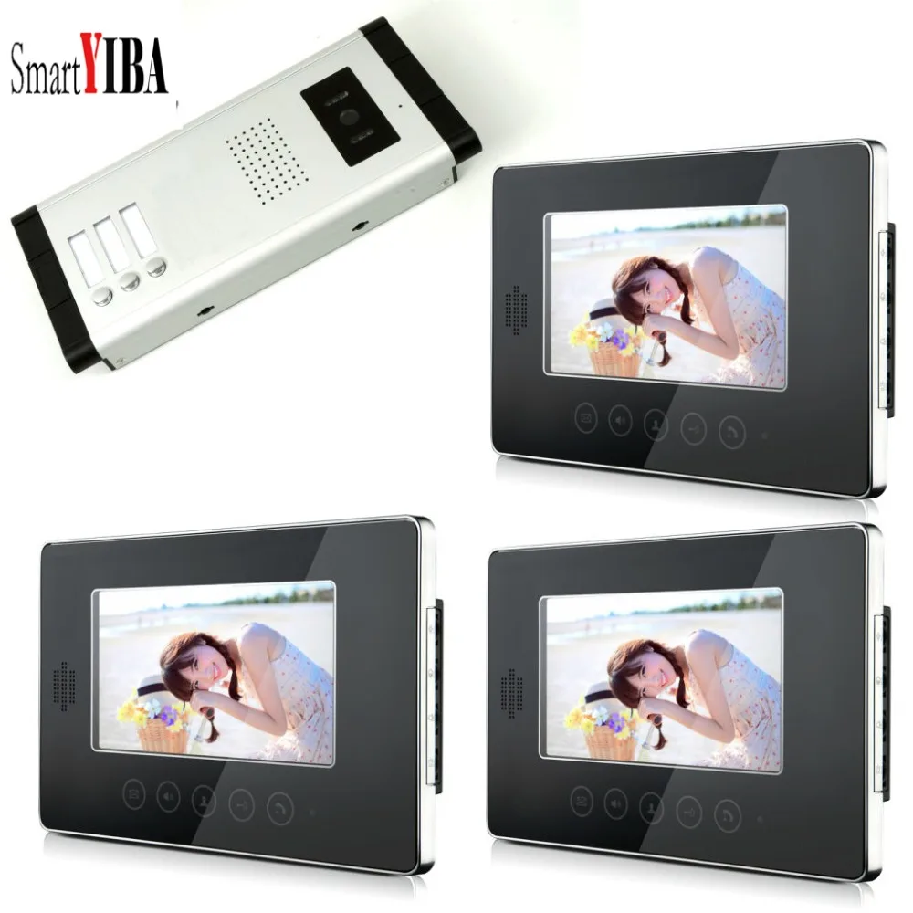 SmartYIBA FREE SHIPPING 7" 3 Apartment Video Door Phone Intercom Doorbell System Support 1 Building Which Has Multihouseholds |