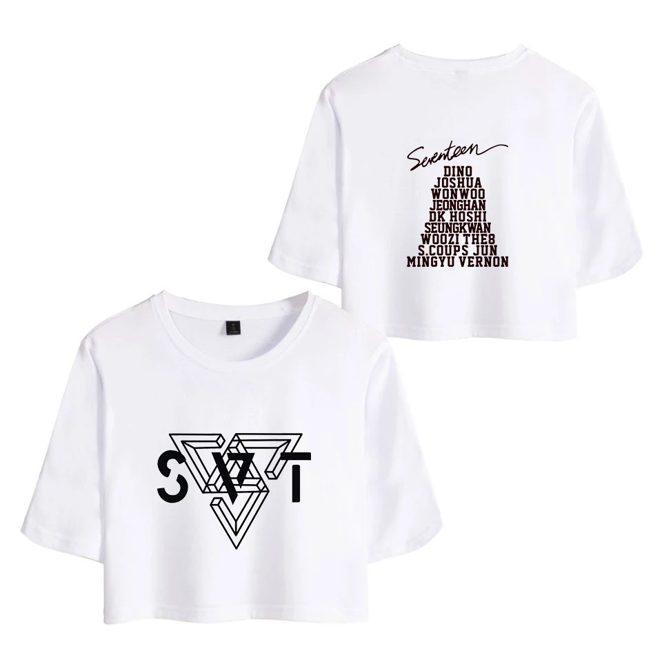 Женский короткий топ с принтом SEVENTEEN Кей поп летние модные футболки коротким