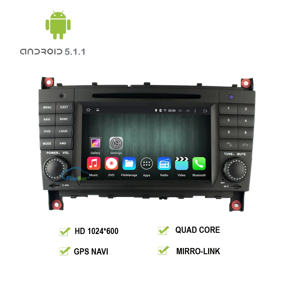 2 din Android 5.1.1 для Benz C Class W203 CLK W209 7 "сенсорный Экран Quad core автомобиль dvd gps навигация