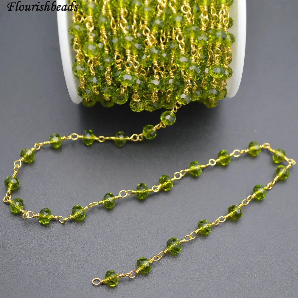 10 Meters Anti-Rust Gold Color Wire Linked 2X4mm / 4x6mm Faceted Bright Green Color Glass Rondelle Beads Chains
10 Meters Anti-Rust Gold Color Wire Linked 2X4mm / 4x6mm Faceted Bright Green Color Glass Rondelle Beads Chains