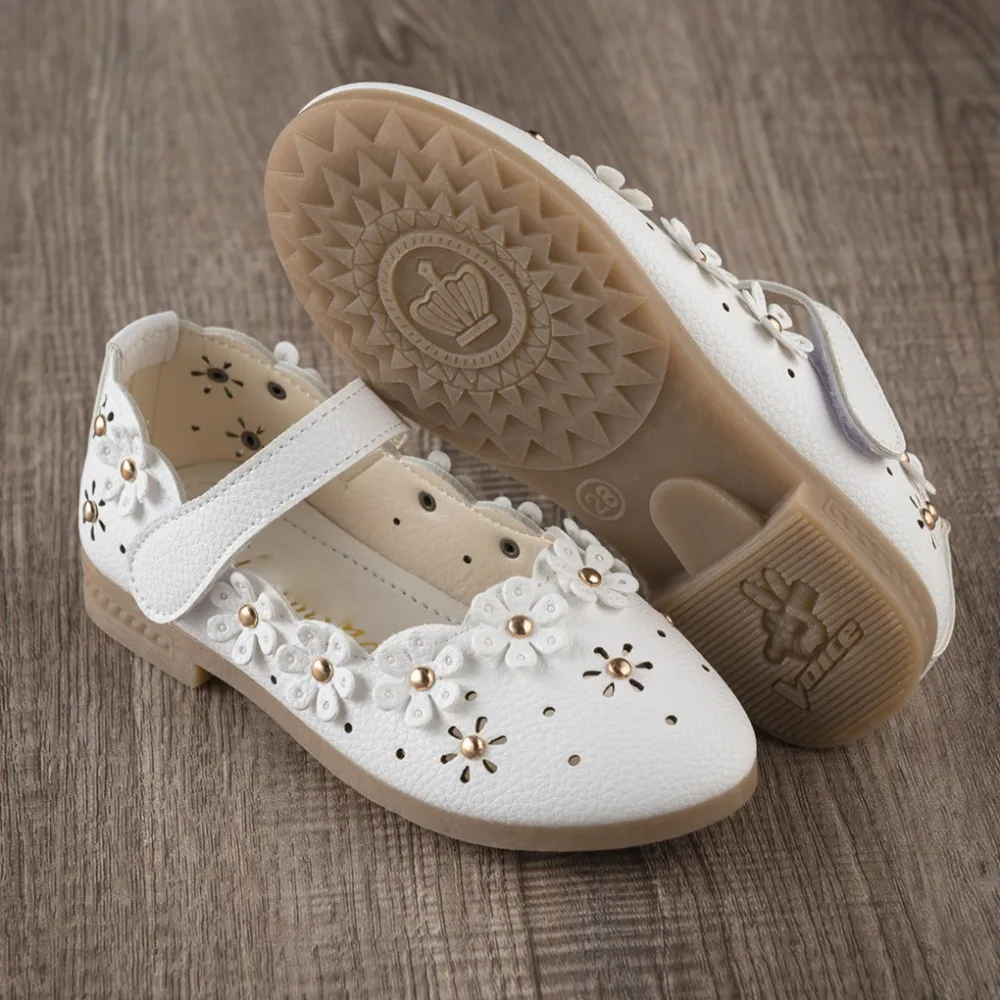 Girl Mary Jane Shoes Flower Decoration Hollow Shoes Princess Shoes School Party Casual Flat Shoes