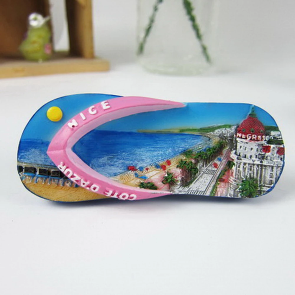 

France Nice British Boulevard Tourist Fridge Magnets Flip-flops Shaped Resin Refrigerator Magnetic Sticker Home Decor Decoration