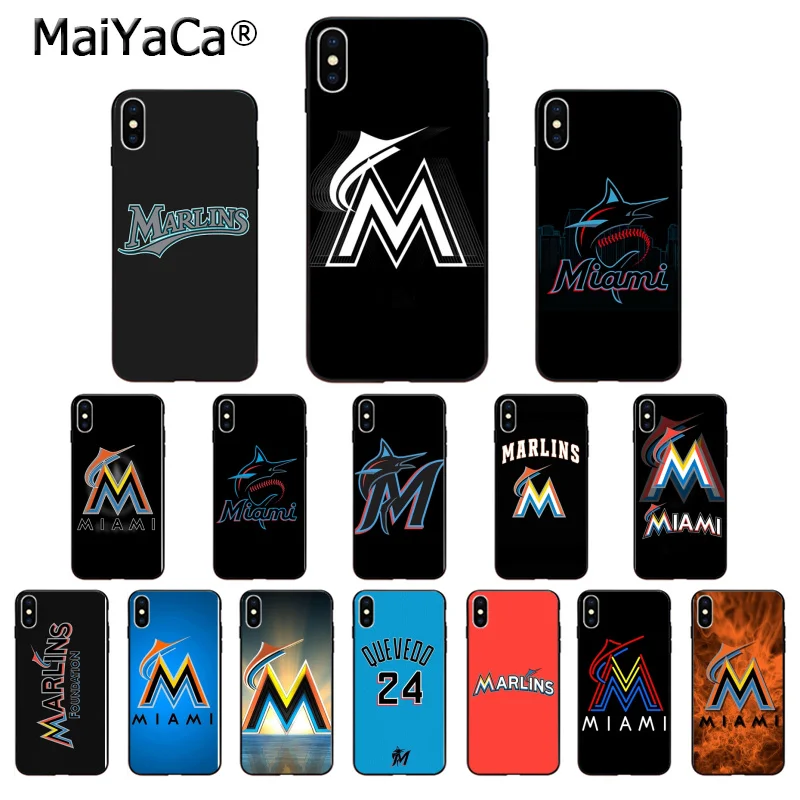 Силиконовый мягкий черный чехол MaiYaCa Miami Marlins для Apple iPhone 8 7 6 6S Plus X XS MAX 5 5S SE
