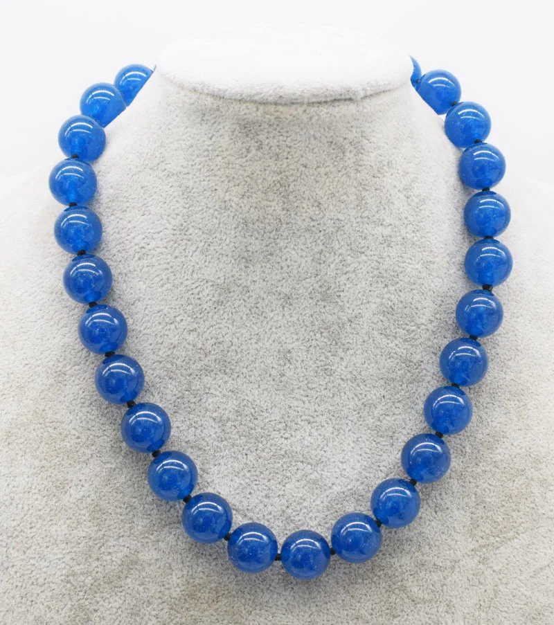 

blue jade round 14mm necklace 18inch wholesale beads nature FPPJ woman 2018