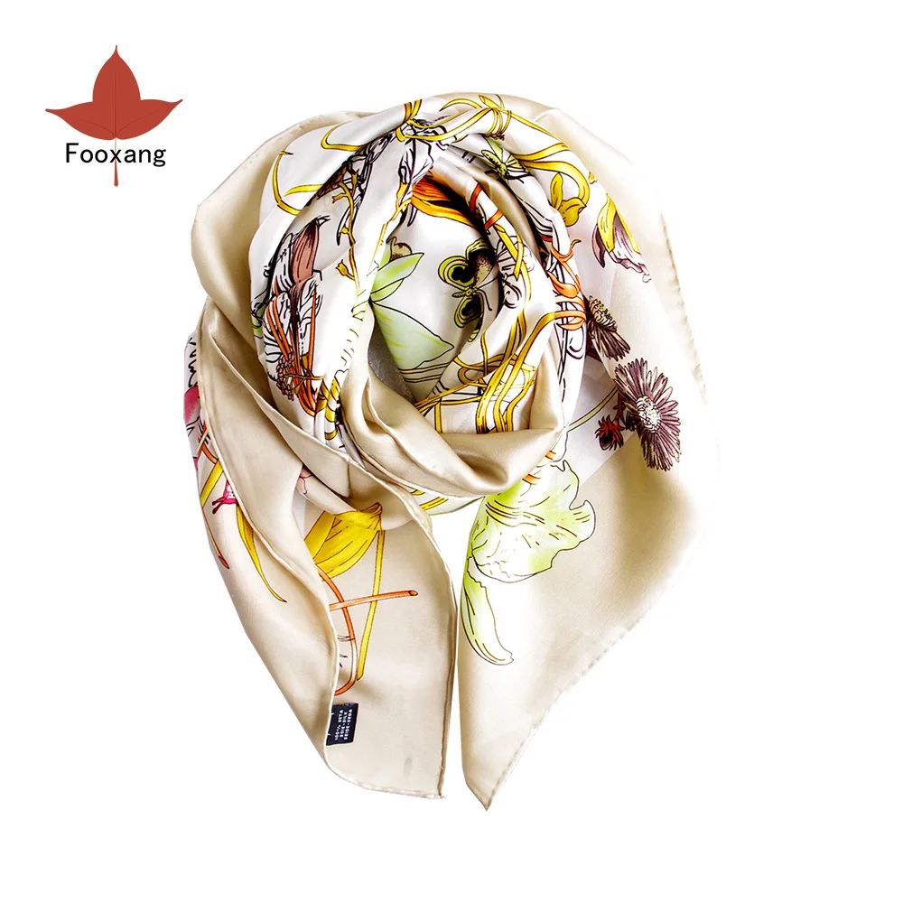 100% шелковый шарф женские роскошные дизайнерские шали 90*90 см бандана большой