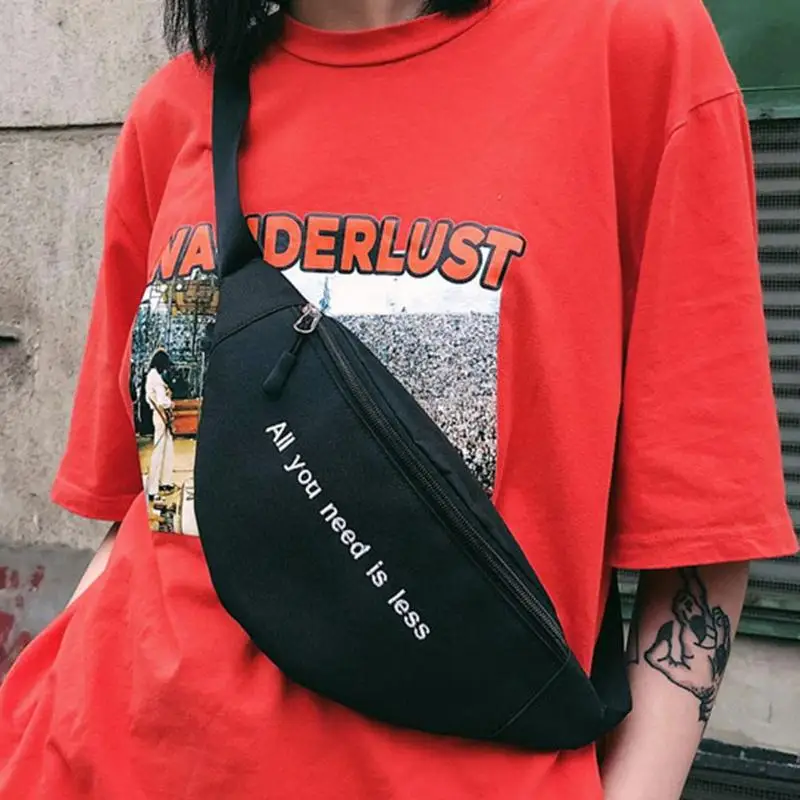 Men Women Canvas Print Letter Harajuku Style Waist Bag Unisex Fanny Pack Chest Packs Money Belt Buik Tasje Belly Bags Purse Chic | Багаж и