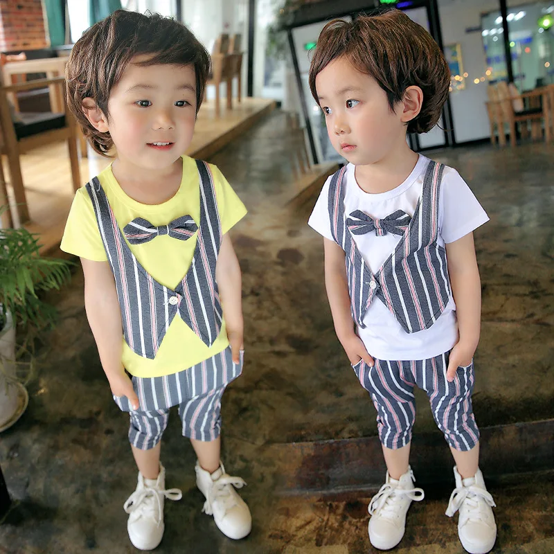 High Quality Costume Cloth Boys Shirt 2pcs Set Infant Baby Boys Toddler Strip Fake Two-Piece Suit Vest T Shirt with Tie & Short
High Quality Costume Cloth Boys Shirt 2pcs Set Infant Baby Boys Toddler Strip Fake Two-Piece Suit Vest T Shirt with Tie & Short