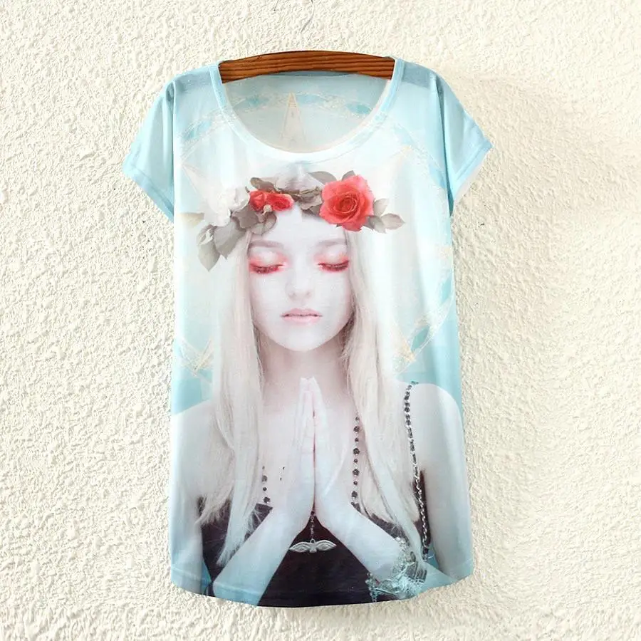 Новинка футболка с рисунком черепа женская летняя 2015 модные футболки принтом