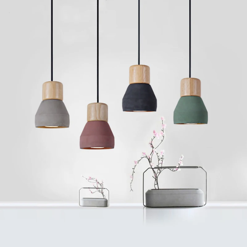 

Nordic Wood Cement Pendant Lights Modern Droplight E27 Single Hanging Lamp For Bedroom Living Room Restaurant Cafe Loft Bar