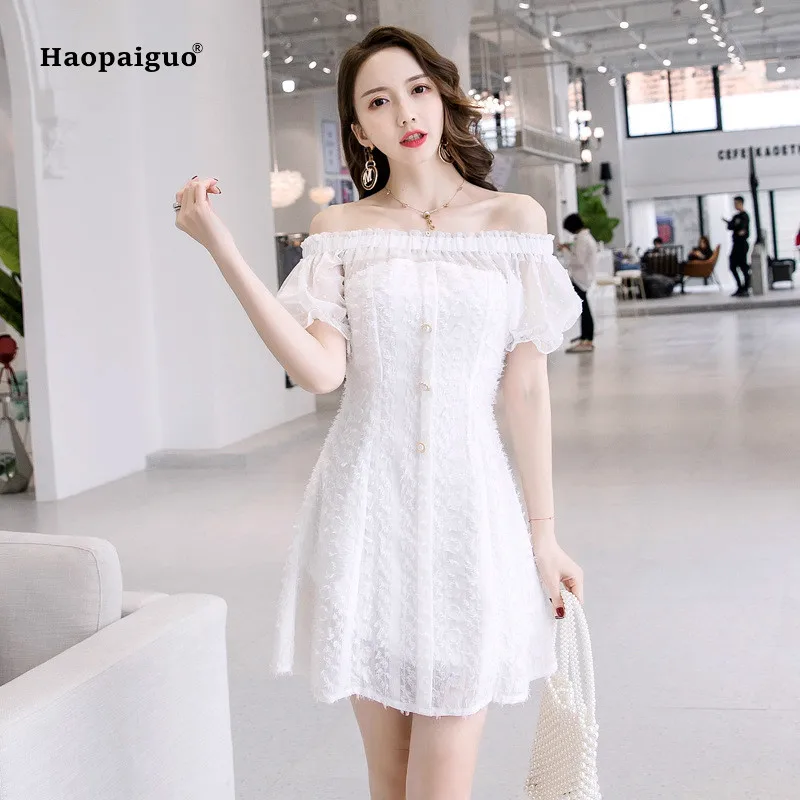 Women Summer A-line Dress 2019 Plus Size White Short Puff Sleeve Slash Neck Mesh Tassel Casual Mini Dress Elegant Party Elbise
Women Summer A-line Dress 2019 Plus Size White Short Puff Sleeve Slash Neck Mesh Tassel Casual Mini Dress Elegant Party Elbise
