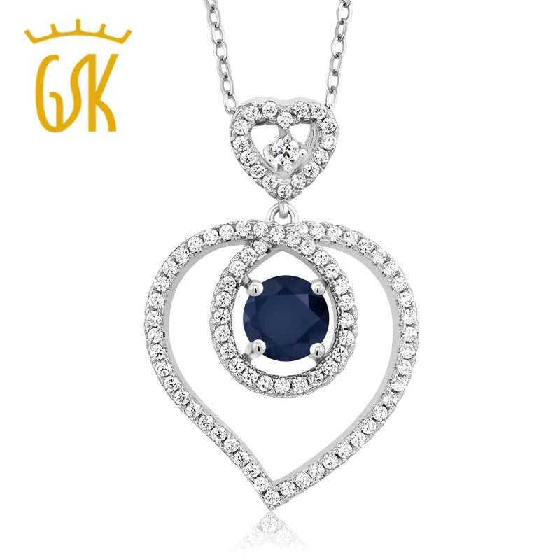 GemStoneKing 2 20 Ct Круглый Синий сапфир 925 Серебряный кулон для женщин | Украшения и