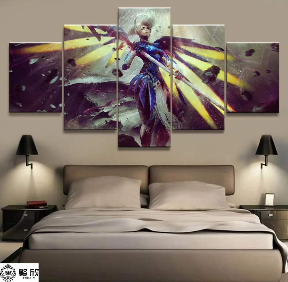 5 Panel Overwatch Mercy Game Canvas Printed Painting For Living Room Wall Art Home HD Decor Picture Artworks Modern Poster
5 Panel Overwatch Mercy Game Canvas Printed Painting For Living Room Wall Art Home HD Decor Picture Artworks Modern Poster