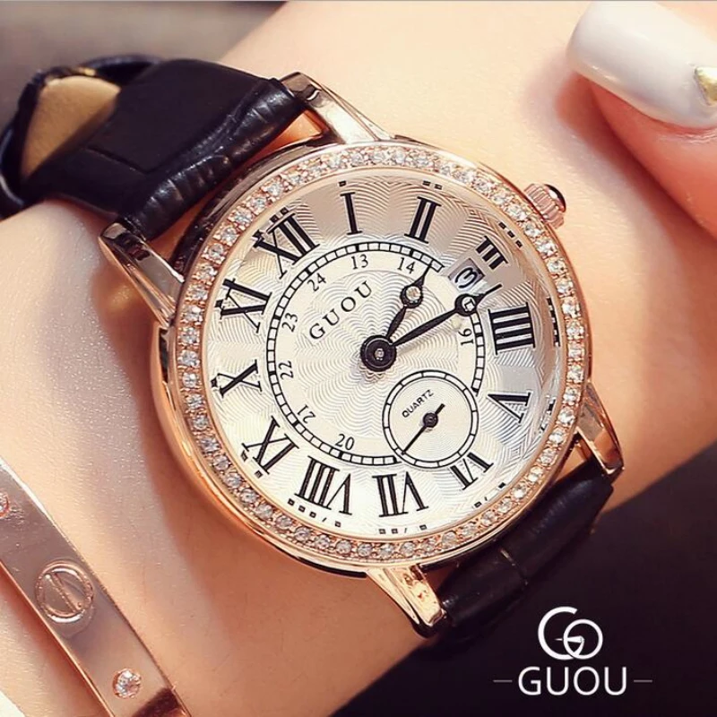 GUOU Brand Roman Numerals Women's Watches Luxury Diamond Watch Women Watches Auto Date Clock saat relogio feminino reloj mujer
GUOU Brand Roman Numerals Women's Watches Luxury Diamond Watch Women Watches Auto Date Clock saat relogio feminino reloj mujer