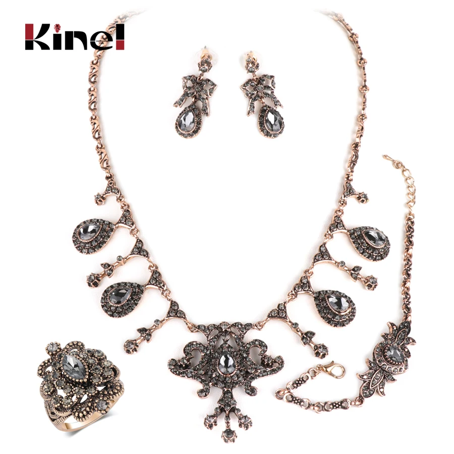 Kinel Luxury 4Pcs Gray Crystal Bridal Wedding Jewelry Sets Antique Gold Turkey Earring Necklace Bracelet Ring For Women Gift
Kinel Luxury 4Pcs Gray Crystal Bridal Wedding Jewelry Sets Antique Gold Turkey Earring Necklace Bracelet Ring For Women Gift