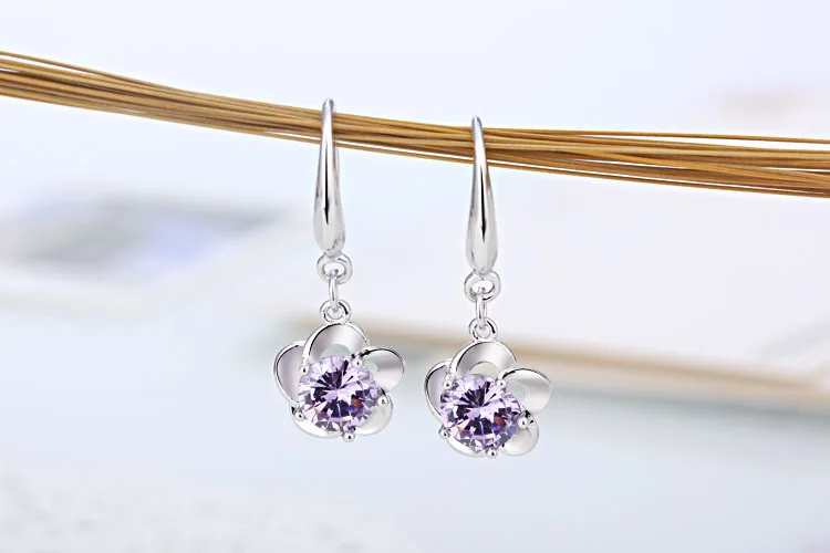 Hot Sale Promotion 2018 New Fashion Flower Desgin Shiny Zircon 925 Sterling Silver Drop Earrings for Women Jewelry Gift | Украшения и