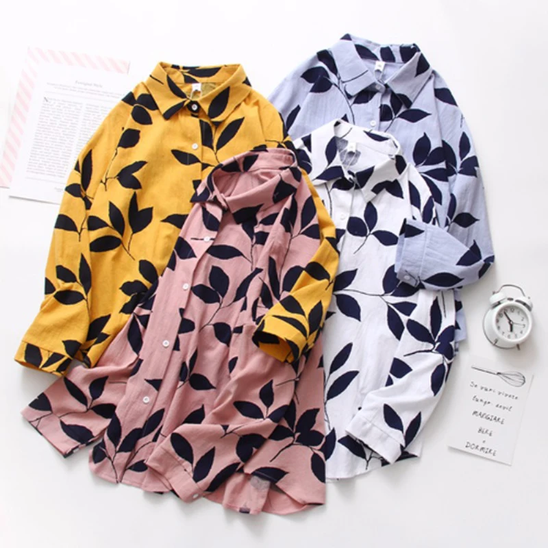 Women Wild Vintage Leaf Print Casual Blouses Summer Loose Cotton Shirts Long Sleeve Single-breasted Blouse
Women Wild Vintage Leaf Print Casual Blouses Summer Loose Cotton Shirts Long Sleeve Single-breasted Blouse