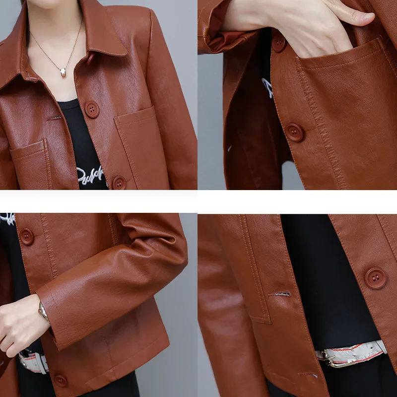 Женская демисезонная короткая куртка из ПУ кожи с карманами | одежда