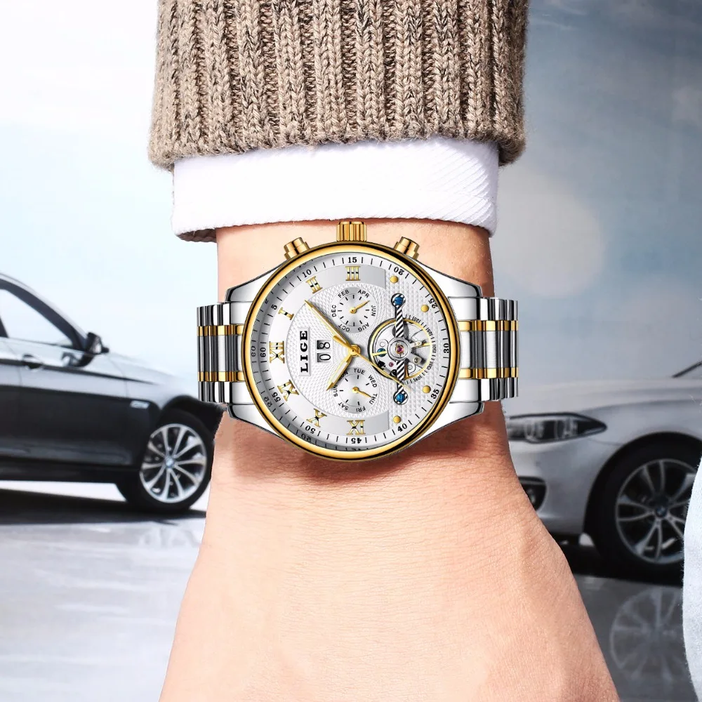 Мужские s часы лучший бренд LIGE роскошные мужские модные деловые автоматические