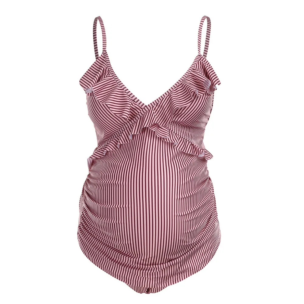 One Piece Maternity Swimwear Women Clothes 2019 Summe Stripe Print Bikinis Swimsuit Beachwear Pregnant Suit hamile mayo A1 | Спорт и