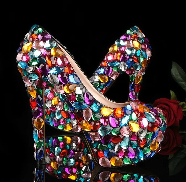 Popular Bridal Dress Shoes Fashion Multicolor Crystal Glitter Wedding Shoes Ladies Platform High Heel Evening Shoes
Popular Bridal Dress Shoes Fashion Multicolor Crystal Glitter Wedding Shoes Ladies Platform High Heel Evening Shoes