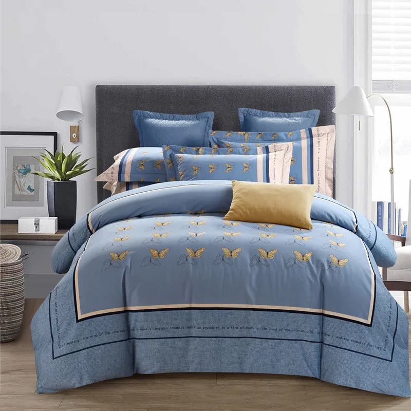butterfly stripe plaid Sanding blue cotton luxury bedding set king queen bed set duvet cover set pillowcase bed sheet set 4pcs
butterfly stripe plaid Sanding blue cotton luxury bedding set king queen bed set duvet cover set pillowcase bed sheet set 4pcs
