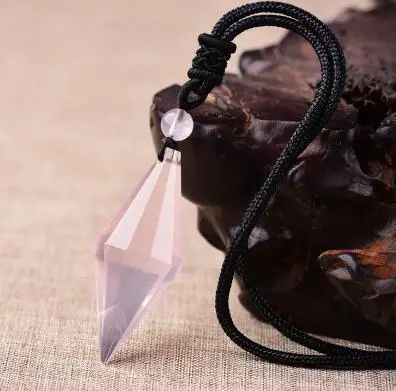 Natural RoseQuartz Pendant Pink Rock Crystal Wand Reiki Healing Energy Stone Lucky Love Gift Men Women Jewelry Necklace | Украшения и
