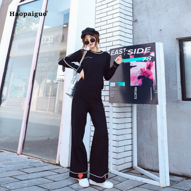 2 Piece Set 2018 Women Autumn Black Long Sleeve O-neck Casual Knitting Office Top and Full Length Broad Leg Pants Two Piece Set
2 Piece Set 2018 Women Autumn Black Long Sleeve O-neck Casual Knitting Office Top and Full Length Broad Leg Pants Two Piece Set