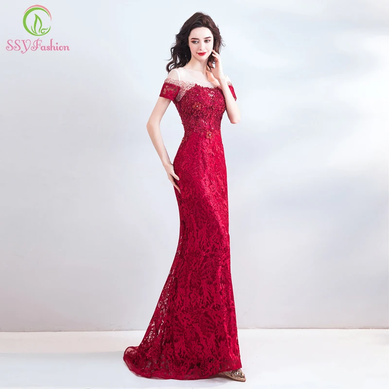 SSYFashion New Sexy Mermaid Evening Dress The Bride Banquet Elegant Red Lace Fishtail Prom Gown Formal Dresses Robe De Soiree
SSYFashion New Sexy Mermaid Evening Dress The Bride Banquet Elegant Red Lace Fishtail Prom Gown Formal Dresses Robe De Soiree