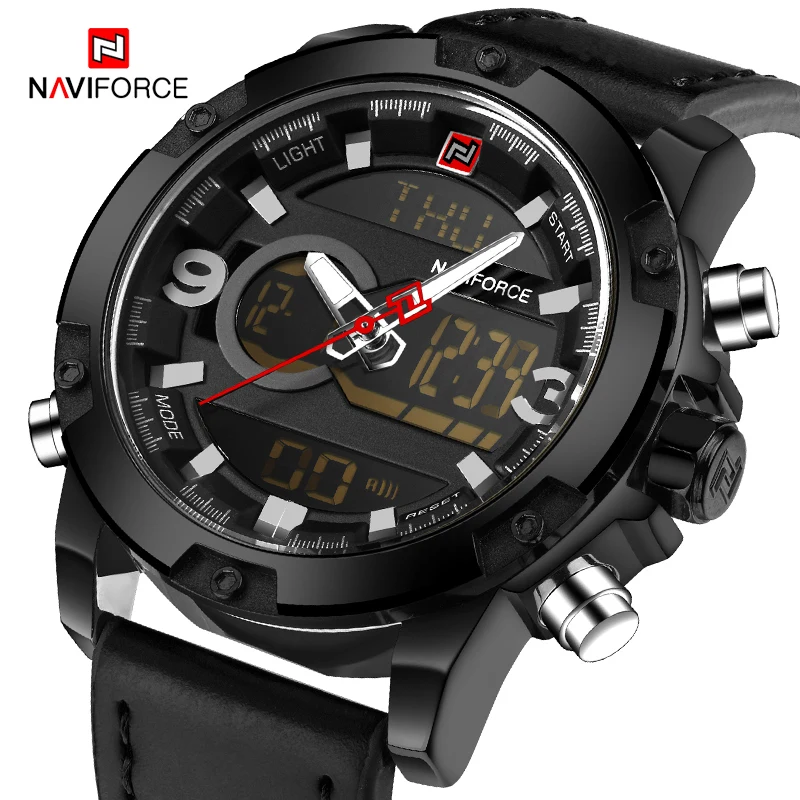 NAVIFORCE мужские часы кожаные Военные Спортивные кварцевые наручные часы мужские с двойным дисплеем водонепроницаемые деловые часы Relogio Masculino
NAVIFORCE мужские часы кожаные Военные Спортивные кварцевые наручные часы мужские с двойным дисплеем водонепроницаемые деловые часы Relogio Masculino