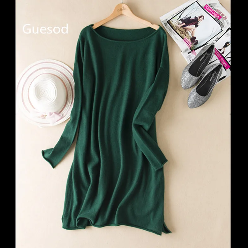 Guesod 2018 Autumn Winter Women Sweater Dress Loose 100% Goat Cashmere Dress Female Medium Length Slash Neck Knitting Plus Size
Guesod 2018 Autumn Winter Women Sweater Dress Loose 100% Goat Cashmere Dress Female Medium Length Slash Neck Knitting Plus Size
