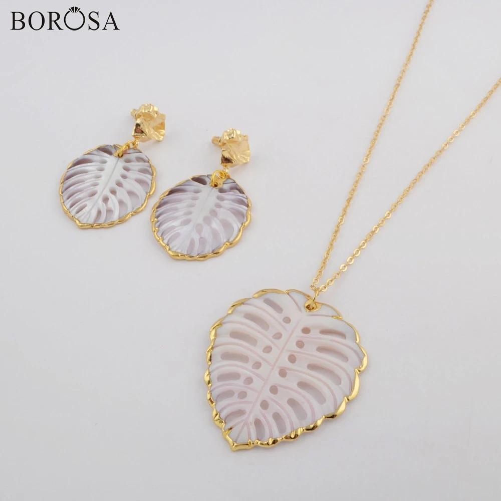 BOROSA New Gold Plating Hollow Leaf Shape White Shell Earrings Necklace Jewelry Sets Natural Shell Beach Jewelry as Gifts G1799
BOROSA New Gold Plating Hollow Leaf Shape White Shell Earrings Necklace Jewelry Sets Natural Shell Beach Jewelry as Gifts G1799