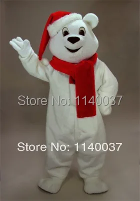 Талисман Рождественский Костюм снежного медведя Белый костюм Mascotte