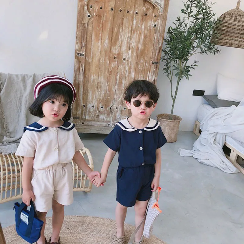 Комплекты детской одежды в Корейском стиле милая одежда с матросским воротником
