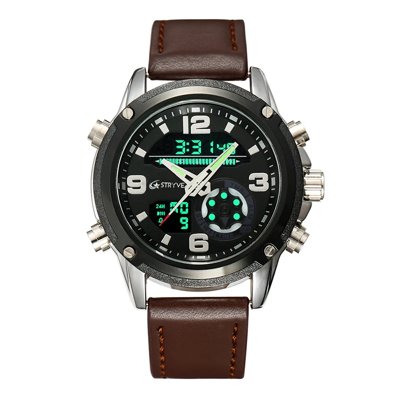 Новинка мужские роскошные брендовые электронные часы STRYVE S8017 с двойным