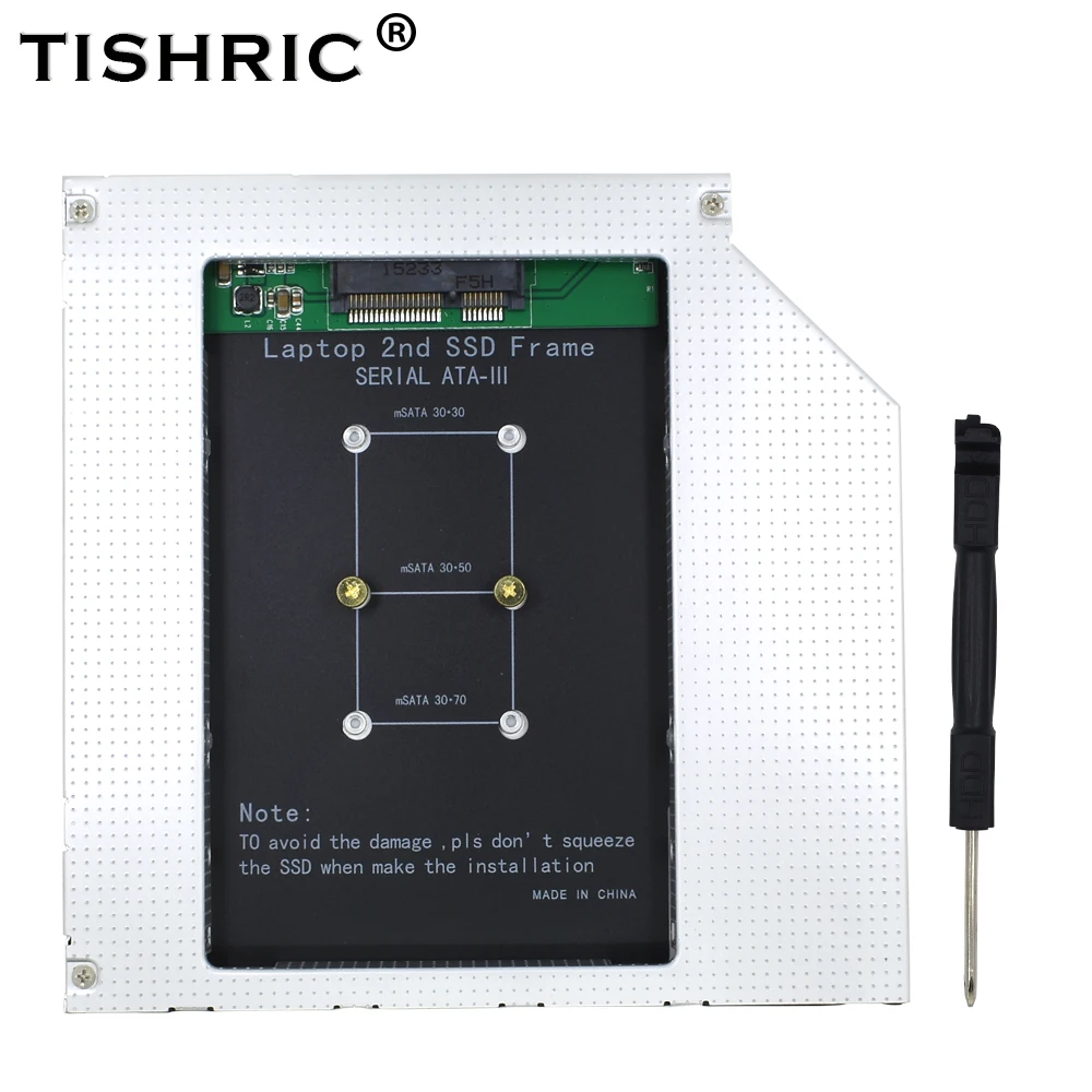 

TISHRIC Universal Aluminum HDD Caddy 9.5 12.7mm SATA 3.0 Optibay Hard Disk Drive Case Enclosure DVD Adapter 2.5 SSD 2TB MSATA