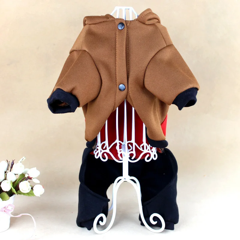 Мультяшный зимний Комбинезоны для котов щенков теплая одежда четырех ног пальто