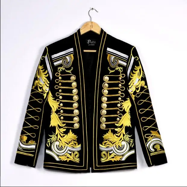 Men's Slim Fit Embroidered Patterns Handmade Gold Silk Multi Buttons Casual Nightclub Shows Small Suits Tide 9021
Men's Slim Fit Embroidered Patterns Handmade Gold Silk Multi Buttons Casual Nightclub Shows Small Suits Tide 9021