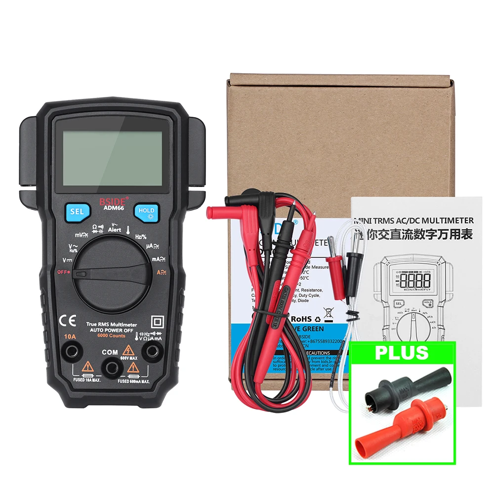 BSIDE ADM66 Digital Multimeter Dual Slot Auto Range TRMS DMM 6000 Counts Voltage Amp Capacitance Hz Temp V-Alert Diode Tester
BSIDE ADM66 Digital Multimeter Dual Slot Auto Range TRMS DMM 6000 Counts Voltage Amp Capacitance Hz Temp V-Alert Diode Tester