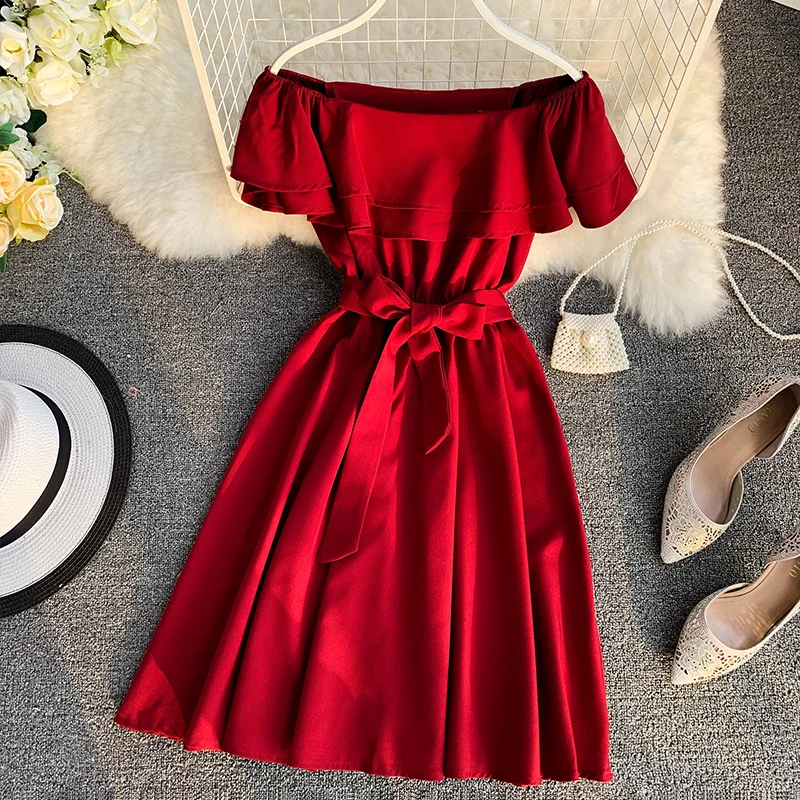 HISUMA 2020 summer new women's chic slash neck ruffle lace-up waist slim chiffon A-line dress female elegant sweet dresses
HISUMA 2020 summer new women's chic slash neck ruffle lace-up waist slim chiffon A-line dress female elegant sweet dresses