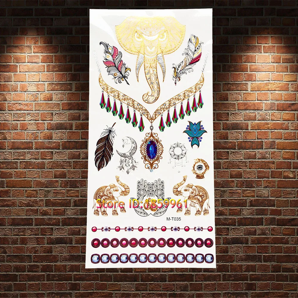 1PC New Body Art Temporary Gold Tattoo Elephant Ganesha Feather Hamsa Hand Design Waterproof Fake Jewelry Tattoo Sticker AGMT035
1PC New Body Art Temporary Gold Tattoo Elephant Ganesha Feather Hamsa Hand Design Waterproof Fake Jewelry Tattoo Sticker AGMT035