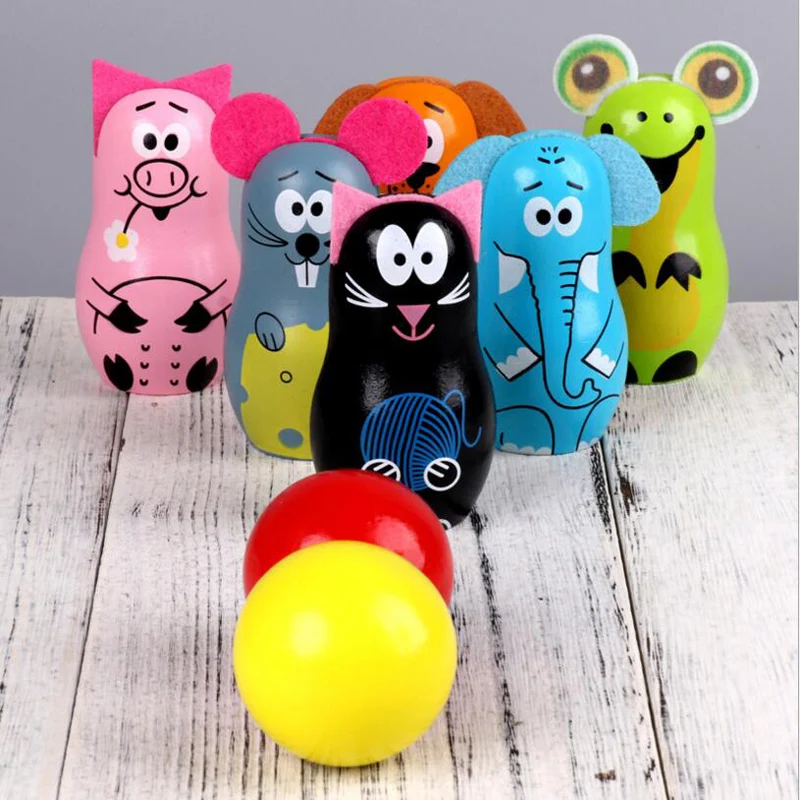 Wooden Fun Animal Bowling Early Educational Toys Children's Cartoon Block Set Antistress Ball 120 
Wooden Fun Animal Bowling Early Educational Toys Children's Cartoon Block Set Antistress Ball 120