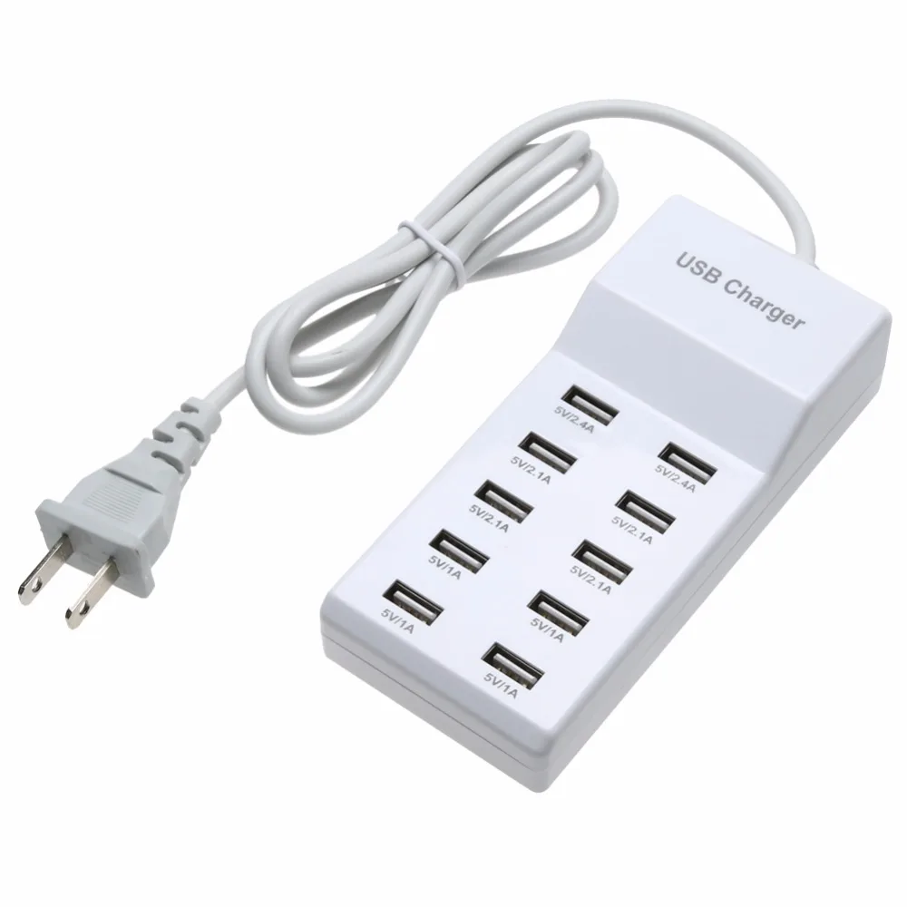 Сетевое зарядное устройство с 10 портами USB для дома и путешествий переменный ток