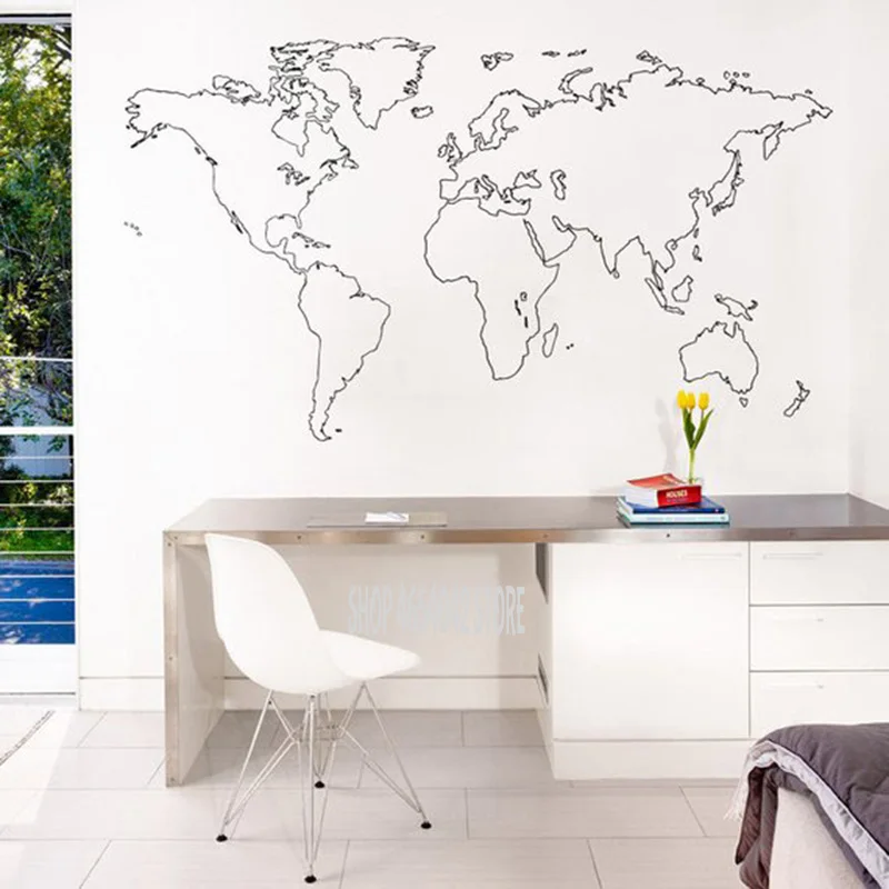 Обрисованная карта мира виниловая наклейка на стену Настенная Наклейка для дома