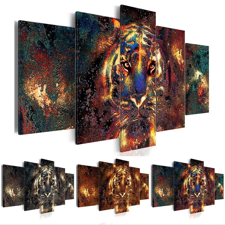 

2019 5 шт./компл. животное модное настенное искусство холст картина тигр Современное украшение для дома, Выберите цвет: 3 и размер: 3 (без рамки)