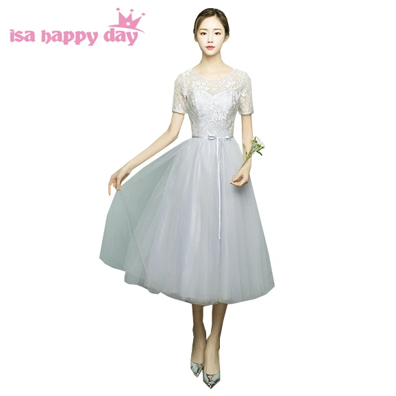 special occasion girls tea length bridemaide dress teens party gray sweetheart modest bridesmaid dresses short sleeved H4114
special occasion girls tea length bridemaide dress teens party gray sweetheart modest bridesmaid dresses short sleeved H4114