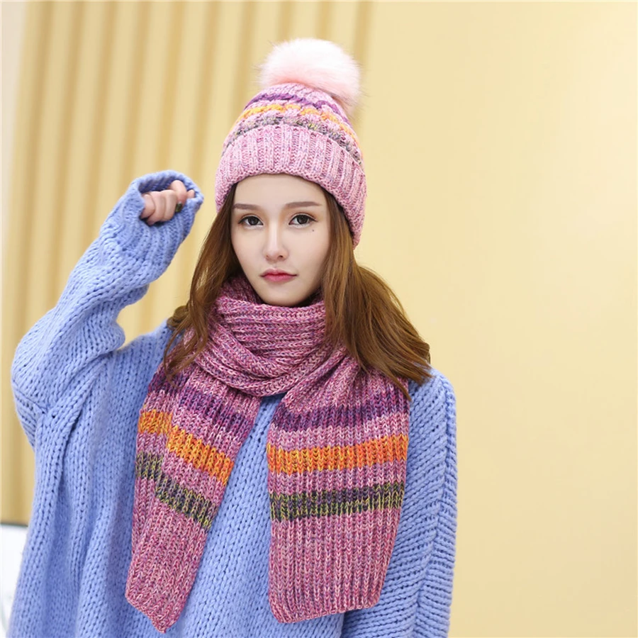 Women Winter Warm Hat and Scarf Sets Striped Fashion Female Hat Scarf Set Solid Pom pom Hat&Scarf Set for Women Knitted Beanies
Women Winter Warm Hat and Scarf Sets Striped Fashion Female Hat Scarf Set Solid Pom pom Hat&Scarf Set for Women Knitted Beanies