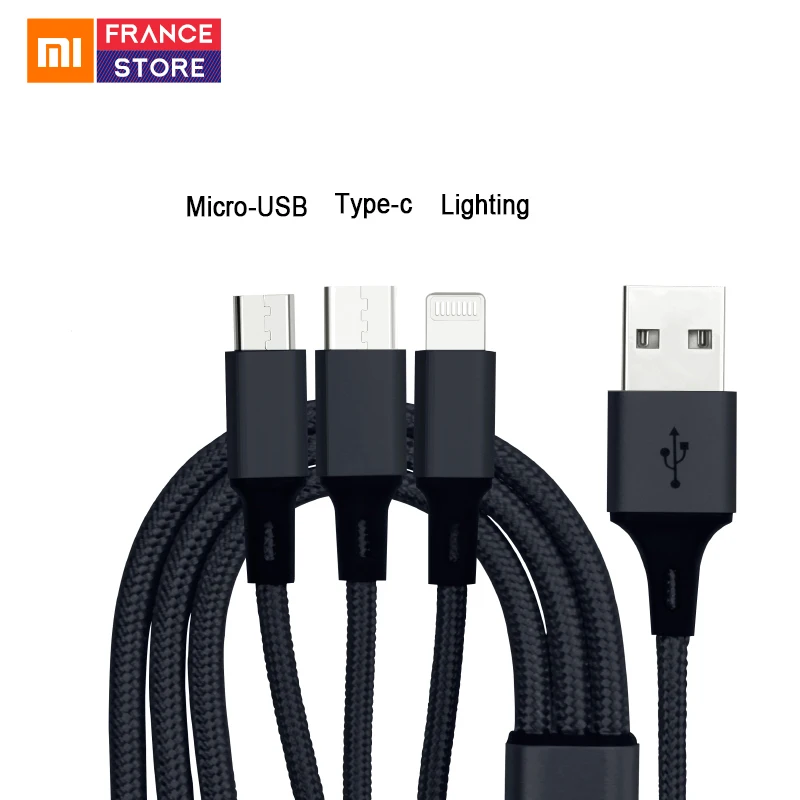 Оригинальный USB кабель для Xiaomi 3 в 1 Type C Micro Lightning зарядное устройство IPhone Android IOS Iphone